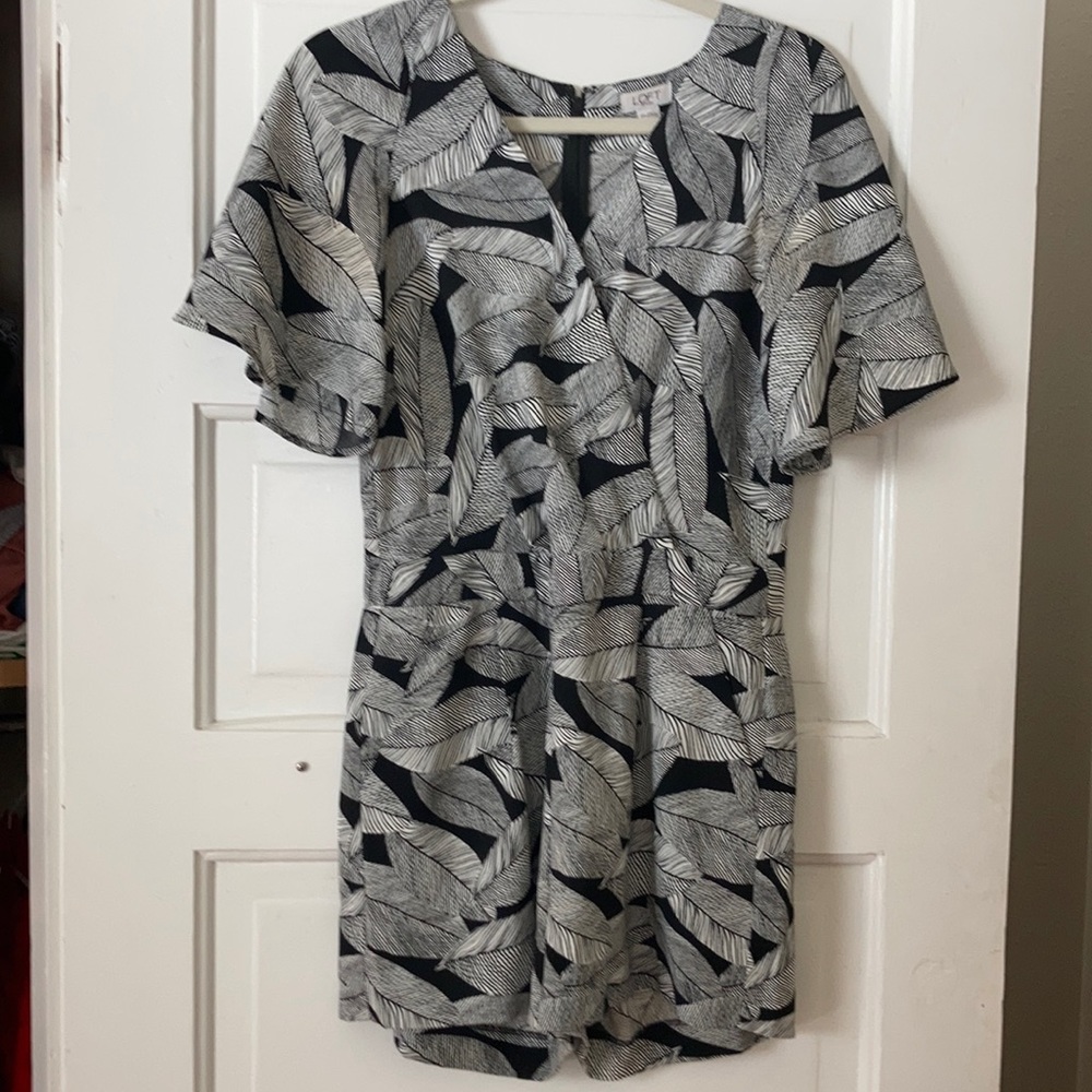 Loft black and white leaf print romper